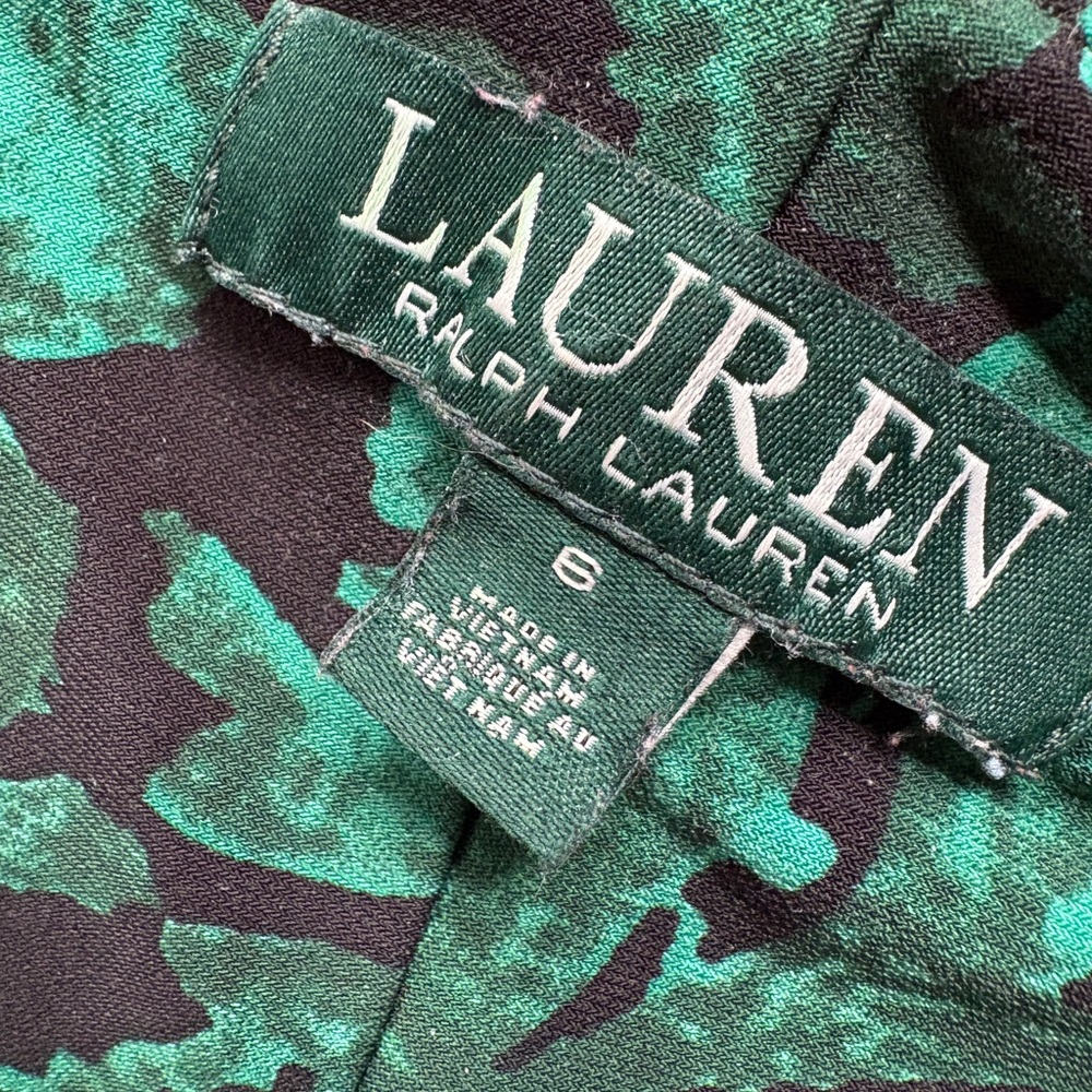 Ralph Lauren Stretch Bodycon Ruched Scoop Black Teal Floral Sheath Midi Dress - Picture 9 of 11